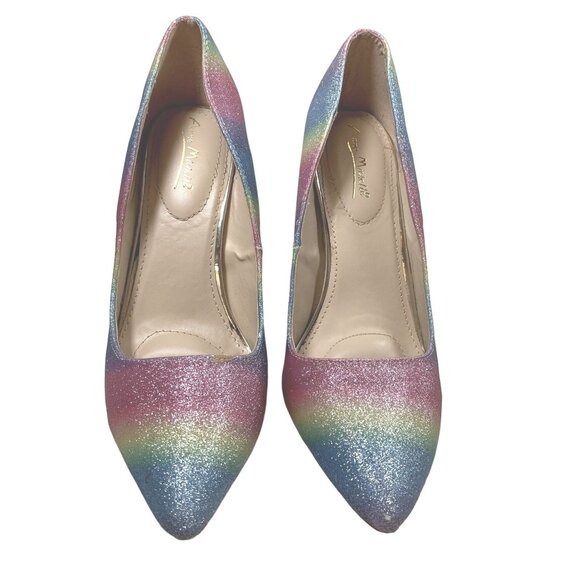 Anne Michelle Hibiscus Heels Womens 8.5 Pastel Rainbow Glitter Mermaid Stiletto - Picture 14 of 16